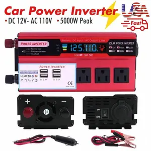 5000W Peak Solar Power Inverter DC 12V to 110V – LCD Monitor, USB Charging for Vehicle, Boat, Camping & Outdoor Adventure
