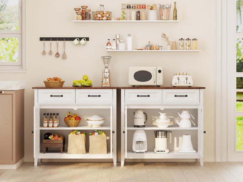 Gizoon Kitchen Sideboard Buffet Cabinet, 32'' H Large Kitchen Storage Island and Adjustable Shelf, Modern Coffee Bar Console Cabinet for Dining Room, Bathroom, Entryway, Retro