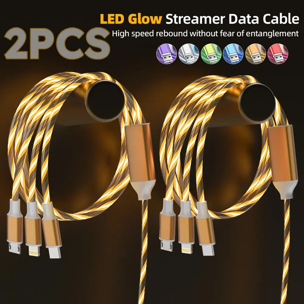 [2 packs] 3-in-1 LED Glow Charging Cable The Ultimate Charging Solution ...