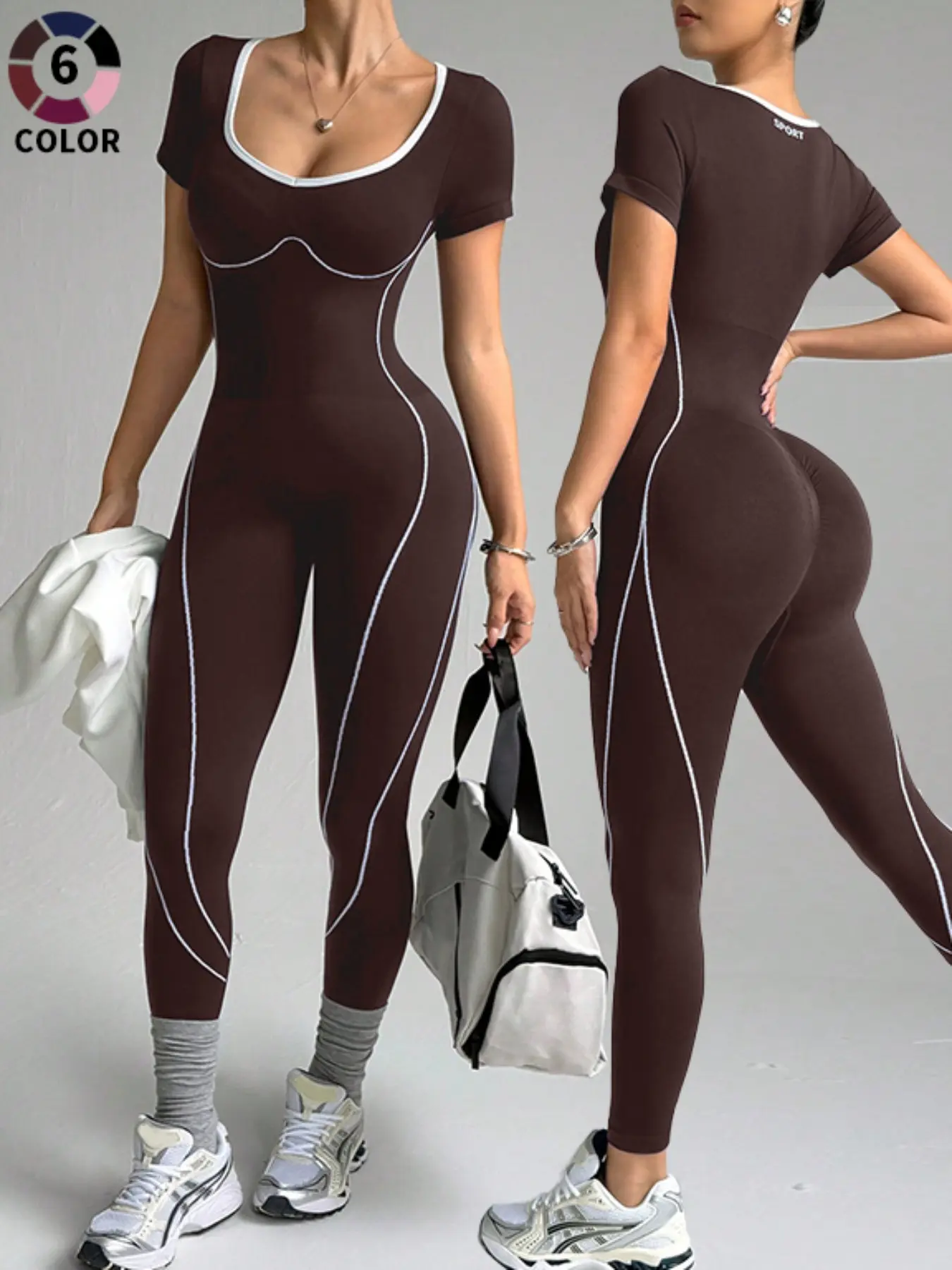 Seamless Knitted Women's Yoga Jumpsuit, Stretchy Sporty Activewear, Stretchable Activewear, Quick-Dry Fitness, All-Seasons, Hiking, Cycling, Pilates, Tight Fitting Jumpsuit, Sports Jumpsuit, Workout Jumpsuits