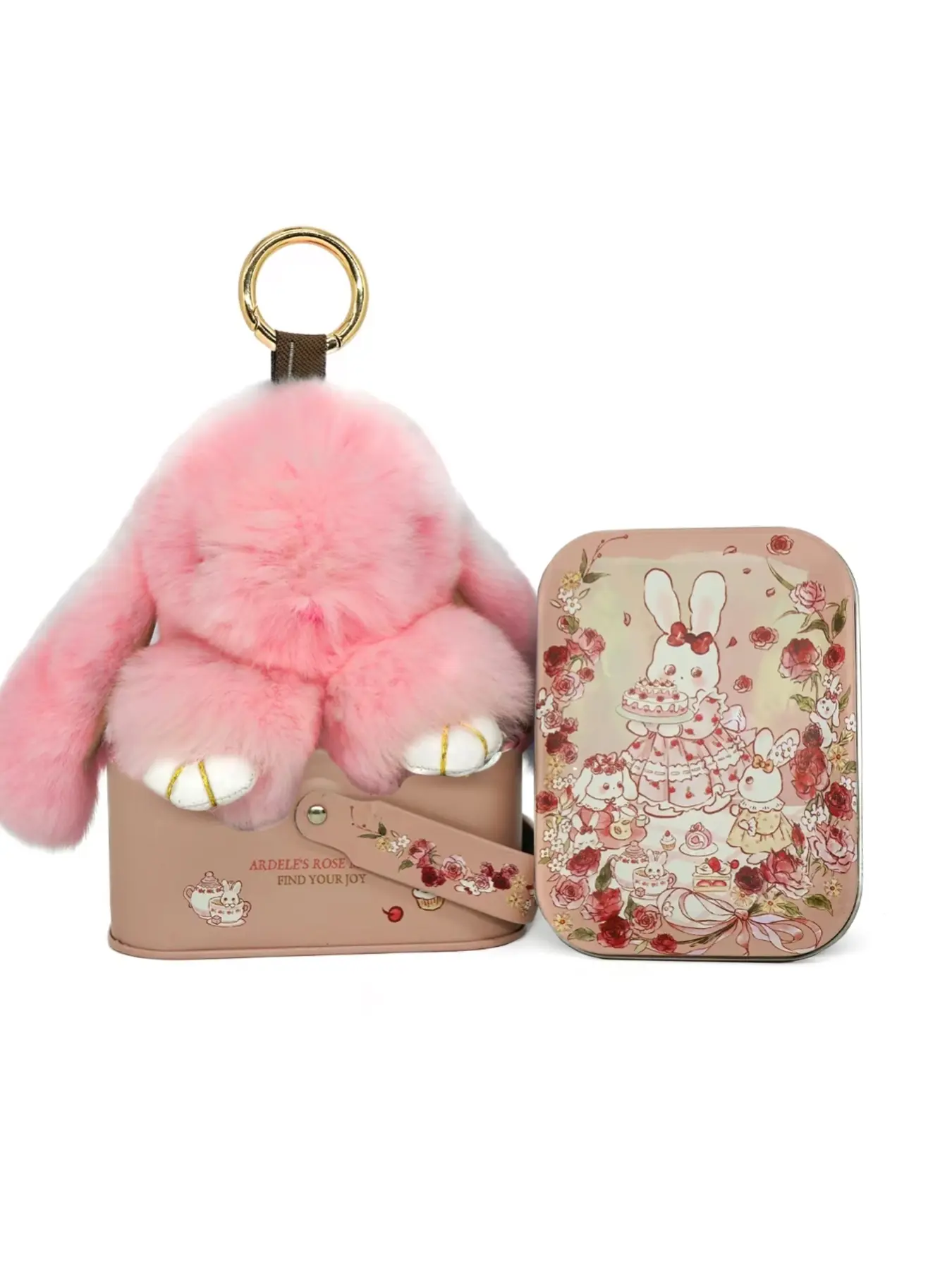 Handmade Bunny Plush Keychain with Premium Tin Gift Box, Cute Back to School Gift for Students & Friends, Soft Stress Relief Rabbit Bag Charm, Car Key, Phone & Backpack Accessory