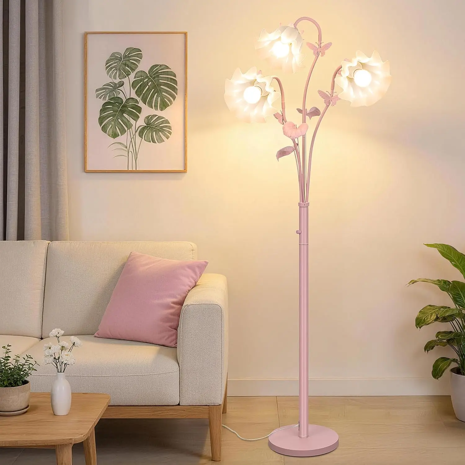 MATULSA 3-Light Flower Floor Lamp, Vintage Standing Lamp with 3 E26 Bulbs, Corner Floor Lamp with Floral Lampshades, Modern Boho Floor Light for Bedroom Office Girls,dorm essentials,home decor,home essentials,camping essentials