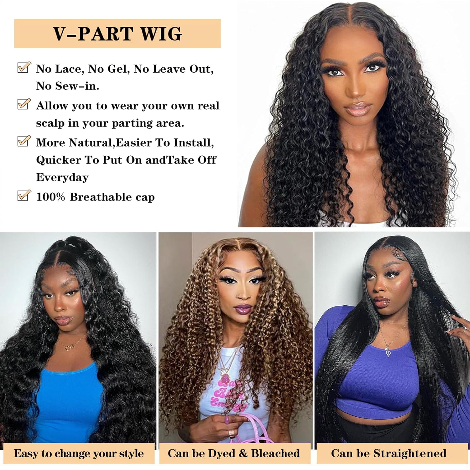 V Part Wig Human Hair Body Wave 180% Density Glueless Upgrade U Part Wig with Drawstring Natural Black No Leave Out No Sew In V Shape Clip In Half Wig for Women Beginner Friendly #DealsForYouDays