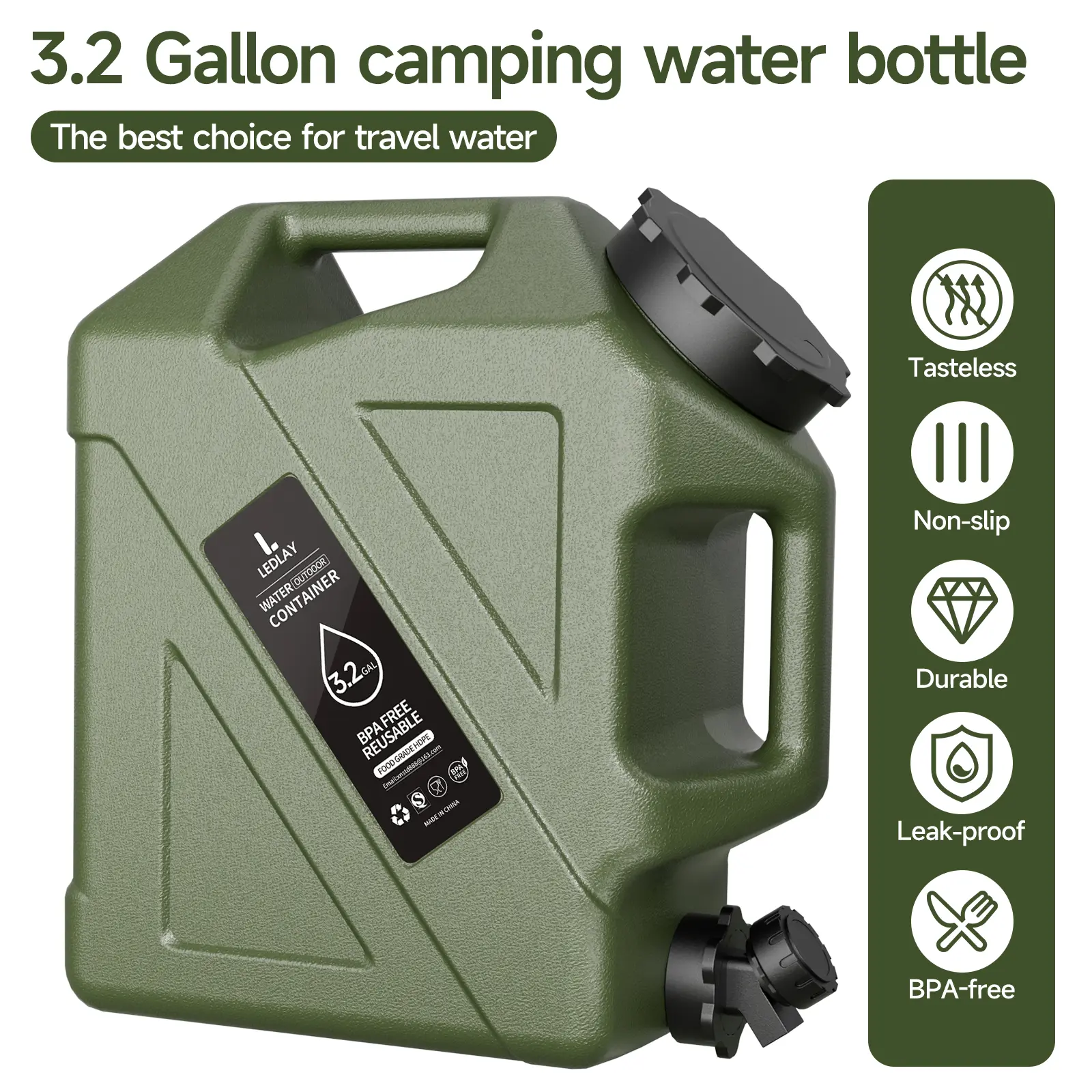 3.2Gal (2,000 ml and above) Sturdy BPA-Free Camping Water Bucket - Outdoor Practical Camping Accessories with Leak-Proof Spigot, Carry Handle, Home Emergency Supplies, Large