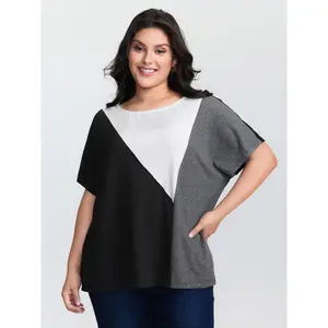 【Summer Turn-Up】BlOOMCHIC Plus Size Supersoft Colorblock Round Neck T-Shirt [M-6X] 2026 Summer Pick for Mother's Day