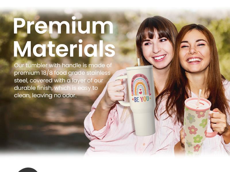 Sandjest 40oz Tumbler with Straw & Handle Drinkware Gift Insulated Vacuum Stainless Steel Cup Cupholder Friendly Birthday Back To School Christmas Stylish & Functional Wide Mouth Portable Flasks Coffee Bottles