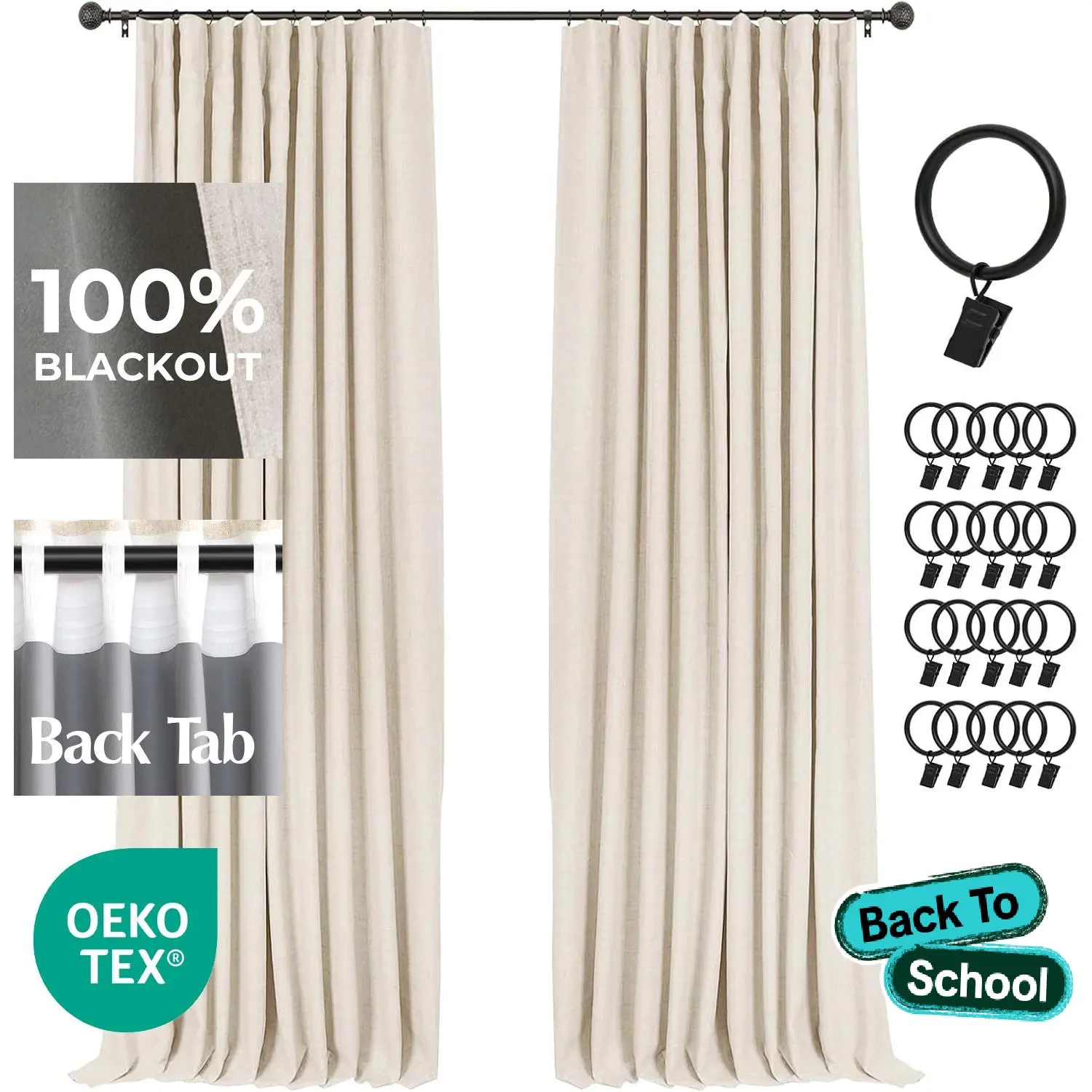 Inovaday | Blackout Curtains-2pcs Linen Curtains for Bedroom,Living Room-Rod Pocket/Clip Rings Style,Thermal Insulated Curtains, Back To School Renter-Friendly/Dorm Essentials,OEKO-TEX Certified Home Decor,Home Essentials