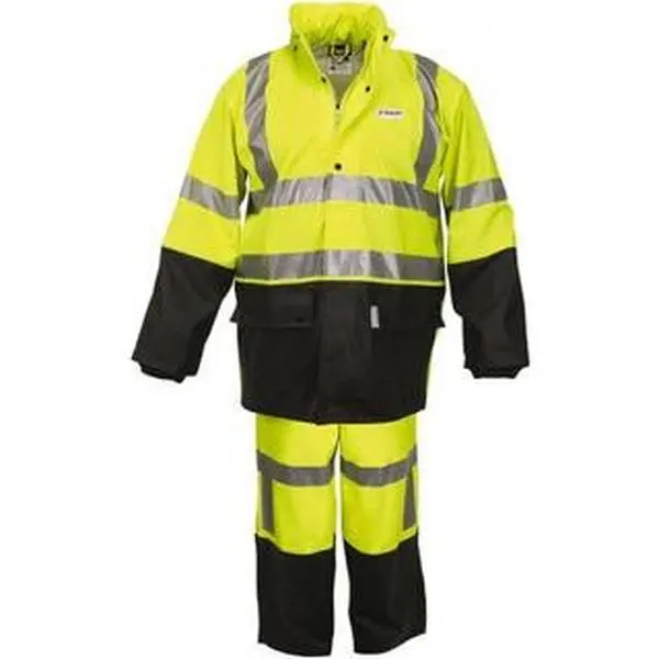 MCR Safety Extra Large Lime & Black Disposable Flame-Resistant Encapsulated Workwear, 56" Chest PU Polyester Uniform, Attached Hood, Zipper Closure, Welded Seams, Elastic Wrists, Open Ankles, Waist-Length Pants, Plain Front Fly (Model 5182SXL)