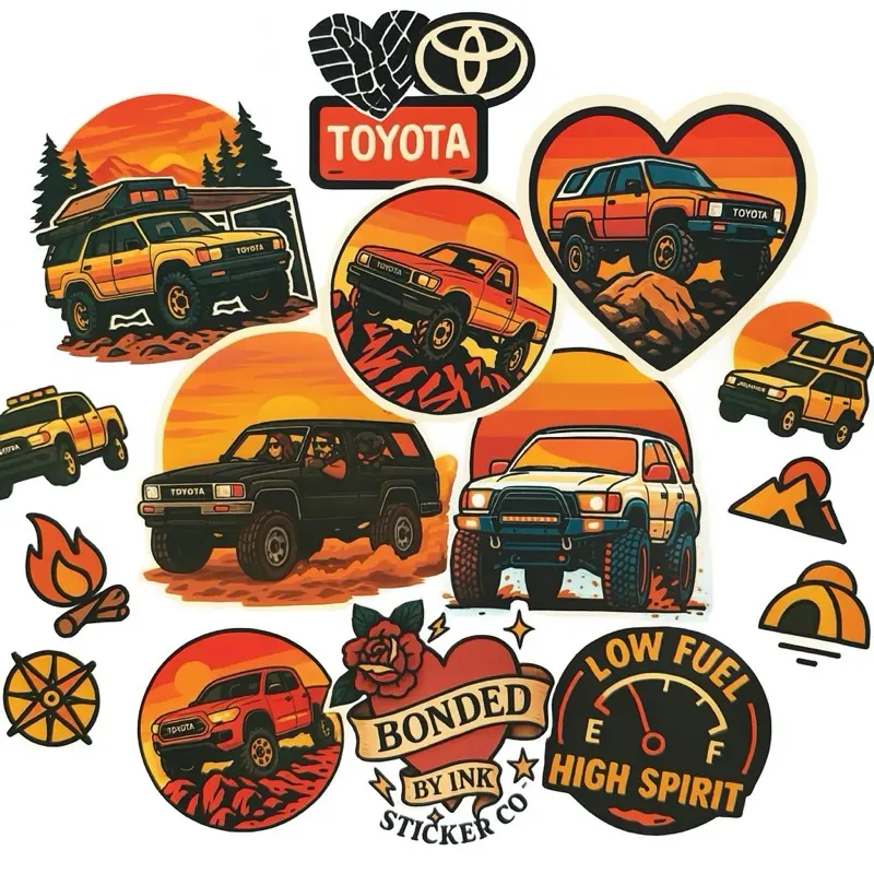 Retro Toyota Overland Sticker Pack Off-Road Adventure Decals Die-Cut Vinyl Stickers Bonded by Ink Sticker Co