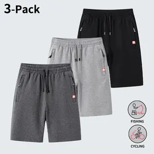 Men’s 3-Pack Color Knit Sports Shorts | Elastic Waist Casual Shorts with Zipper Pockets | Summer Fishing, Cycling, Fitness Men’s Shorts