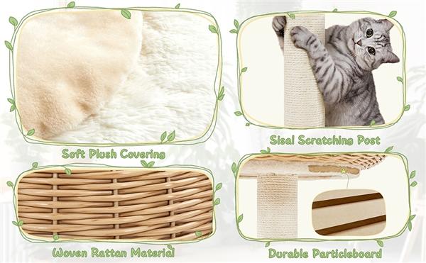 【Mother's Day Gift】Yaheetech 54in Rattan Cat Tree Tower with Luxury Woven Condo, Clear Bowl, Washable Cushions, and Scratching Posts, Cat Furniture for Indoor Cats 【Mother's Day Gift】Yaheetech 54in Rattan Cat Tree Tower with Luxury Woven Condo, Clear Bowl, Washable Cushions, and Scratching Posts, Cat Furniture for Indoor Cats