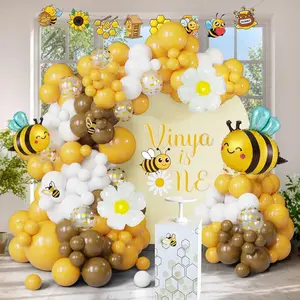 Bee Decorations, 115 Pcs Mustard Yellow Brown White Balloon Arch Kit with Bee Balloon, Paper Cucouts for Happy Bee Day Birthday,  Baby Bee Gender Reveal