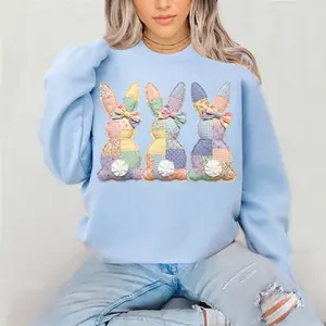 Bunny Trios patchwork Crewneck Sweatshirt Gildan Everyday Style Super Soft Unisex Fit Streetwear Graphic Top warm Womenswear Casual Printed Long Sleeved