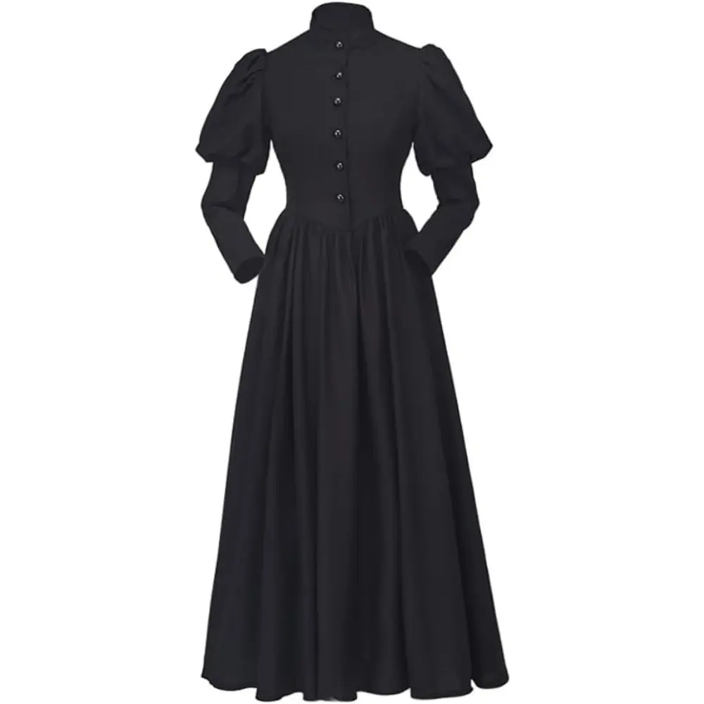 Women's Victorian Gothic Floor-Length Black Lace Fitted Polyester Dress - Elegant Formal Ball, Themed Party, Cosplay Costume Piece