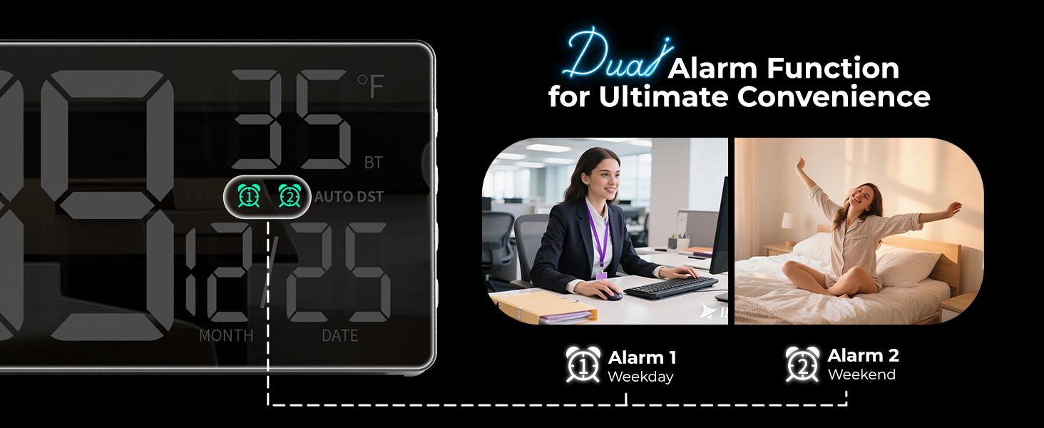 EASYERA 16.5" Large Digital Wall Clock with BT Sync, RGB Lights with 11 Scenes Mode Remote Control, Big LED Clock with Dual Alarms, Auto DST, Temperature for Classroom Gaming, Office, GameRoom, LivingRoom