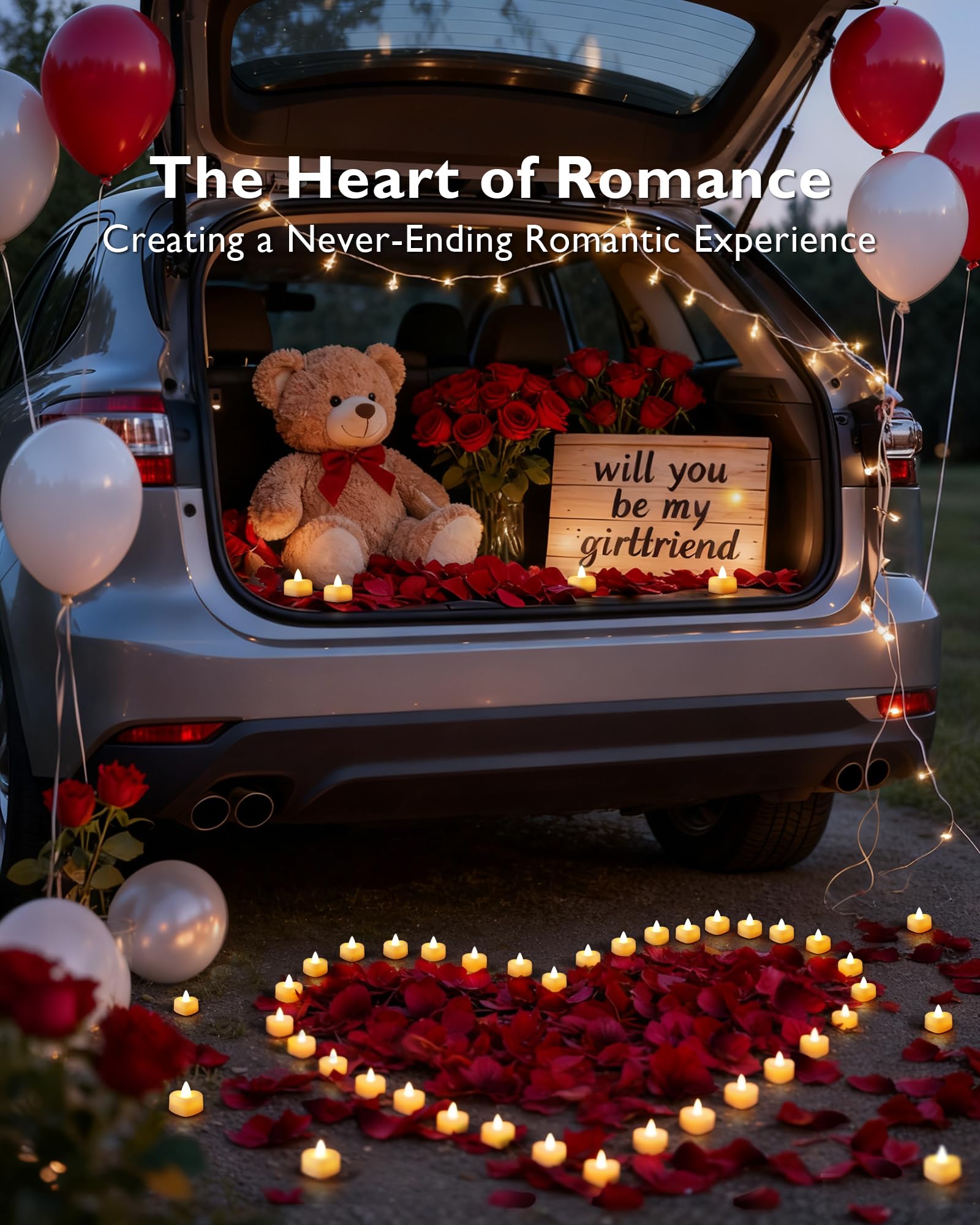 2000 Pieces Artificial Rose Petals with 24 Heart LED Tea Lights Candles Kit, Rose Petals and Candles Set for Proposal, Anniversary, Special Romantic Night, Wedding Table Decor, Birthday 2000 Pieces Artificial Rose Petals with 24 Heart LED Tea Lights Candles Kit, Rose Petals and Candles Set for Proposal, Anniversary, Special Romantic Night, Wedding Table Decor, Birthday