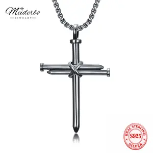 MEIDERBO Jewelry Three Nail Cross Necklace 925 Sterling Silver 3 Nail Cross Pendant Christian Jewelry Gifts for Men 22+2" dainty  accessory punk inspirational gift
