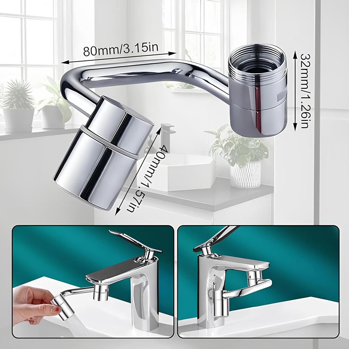1440° Rotatable Faucet Aerator Extension, All-Angle Control, Dual Sprayer Mode Bathroom & Kitchen Faucet Attachment, Tap Head Replacement for Smart Face Washing, 2 Modes Spray
