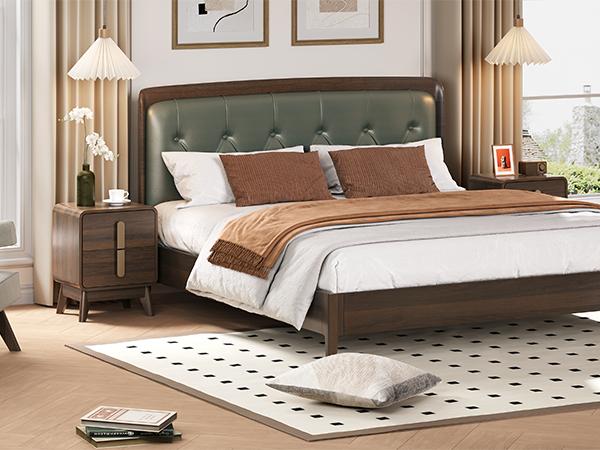 2-Pc Mid Century Nightstands, Dark Walnut Bedside Tables w/Drawers & Metal Handles, Solid Wood Feet