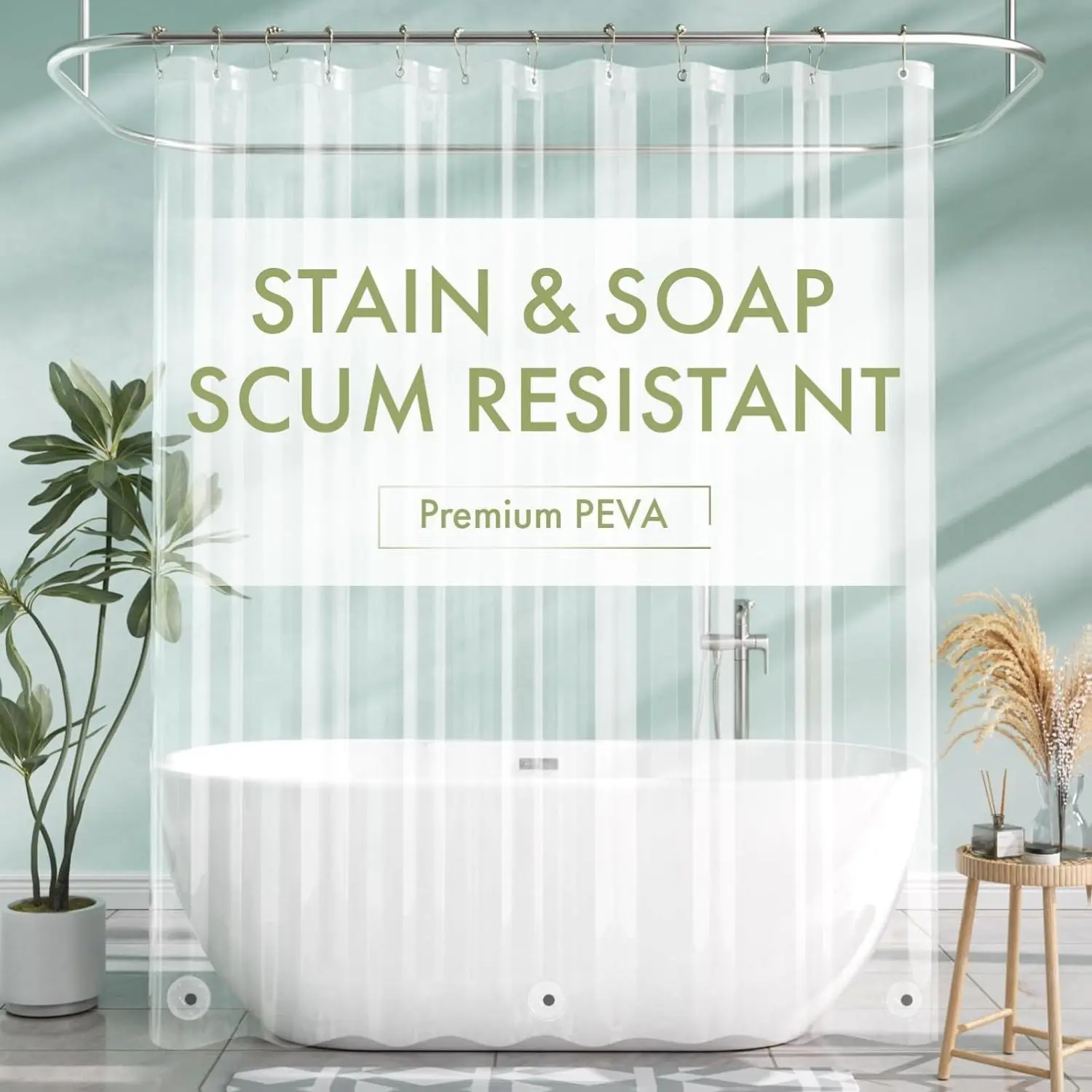 [New Deal] PEVA Plastic Shower Curtain Liner, 72x72 Clear Waterproof Lightweight Modern Liner for Bathroom, with 3 Magnets, 12 Rustproof Metal Grommets, Compatible with Straight Shower Curtain Rods