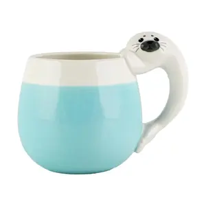 DECOLE Seal Mug Cup White Cute Pet Design Japanese Ceramic Coffee Tea Cup 95x126x104mm