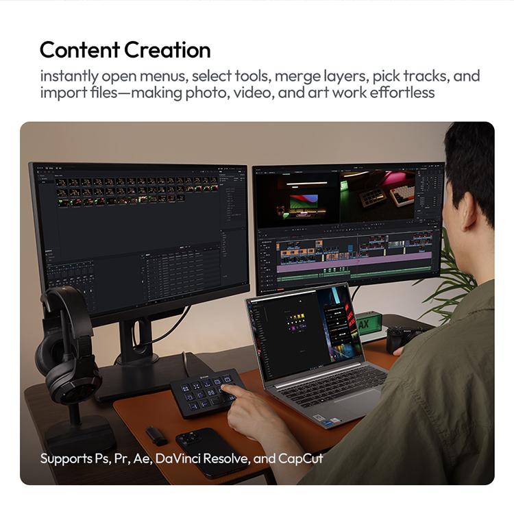 Ulanzi D200H Gaming Stream Controller,Control Pad, 7-in-1 Deck U-Studio Stream Controller Keyboard，with 14 LCD Keys, 13 Customizable Macro Keys Dock to Control Apps and Software, Trigger Actions in OBS, Twitch, YouTube, for Mac/PC