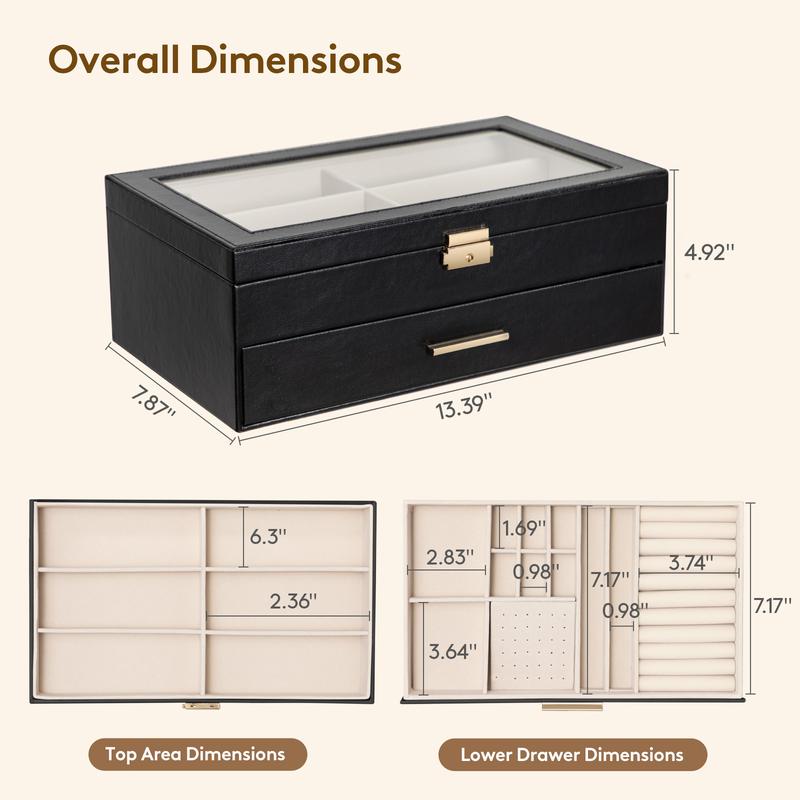 Lifewit 2-layer Jewelry & Sunglasses Organizer, Storage for Bracelet, Necklace, ring, Multiple Eyeglasses Display Case for Women Girl, Gift Idea