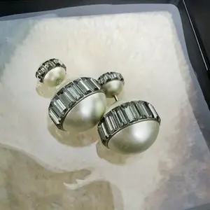 Pre-owned Christian Dior Dior Tribales Earrings Pearl Rhinestone Earrings cj7800
