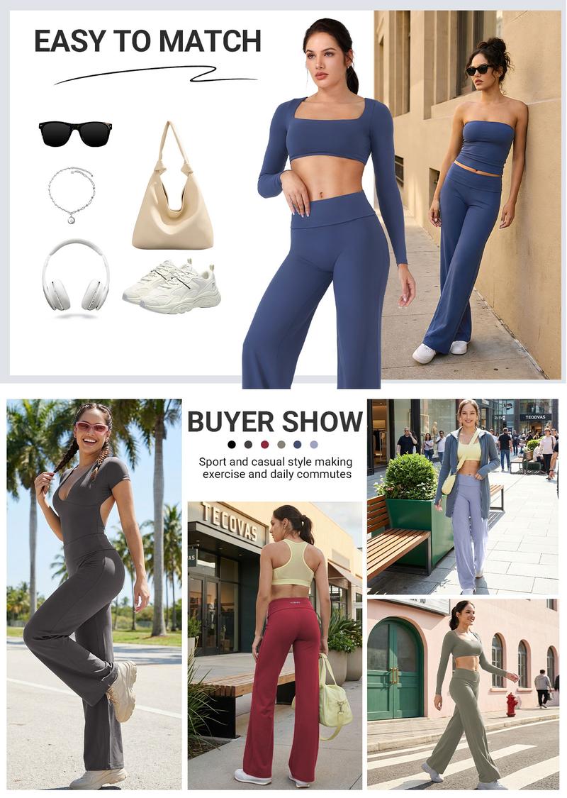 YEOREO Eddiy 31.5" Fold Over Straight Leggings Women High Waist Yoga Pants Gym Outfits