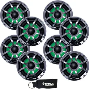 Wet Sounds - Four Pairs Of REVO 6-XSG-SS GunMetal XS/Stainless Overlay Grill 6.5 Inch Marine LED Coaxial Speakers