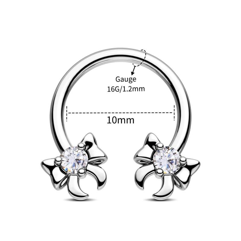 Oufer Lovely Bow Septum Daith Piercing Ring 16G 1.2mm 316L Stainless Steel 10mm Inner Diameter Body Jewelry with Pink and Black Options