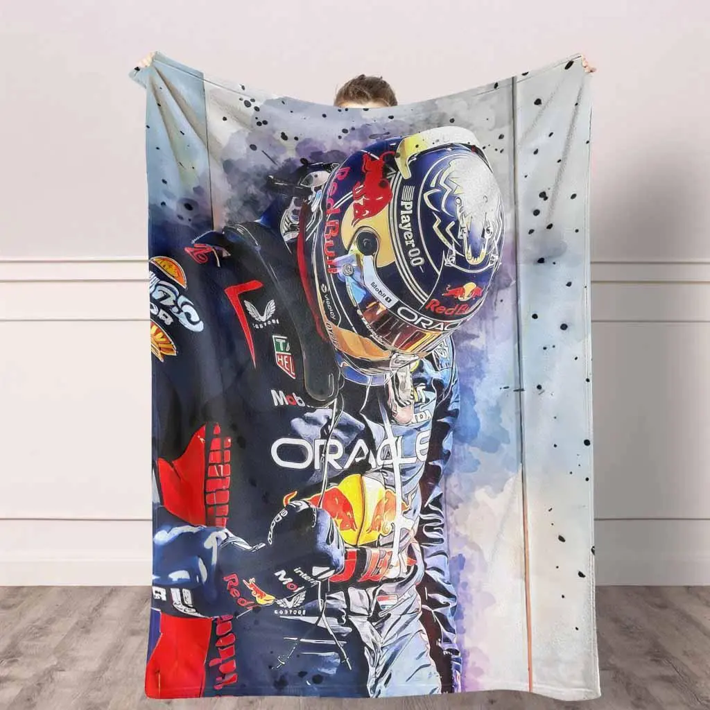 Formula 1-Themed Max Verstappen Helmet Print Flannel Blanket, Ultra-Soft, Lightweight, Warm, Cozy Racing Style Blanket for Race Fans, Living Room, Birthday Gift, Racing Style Blankets