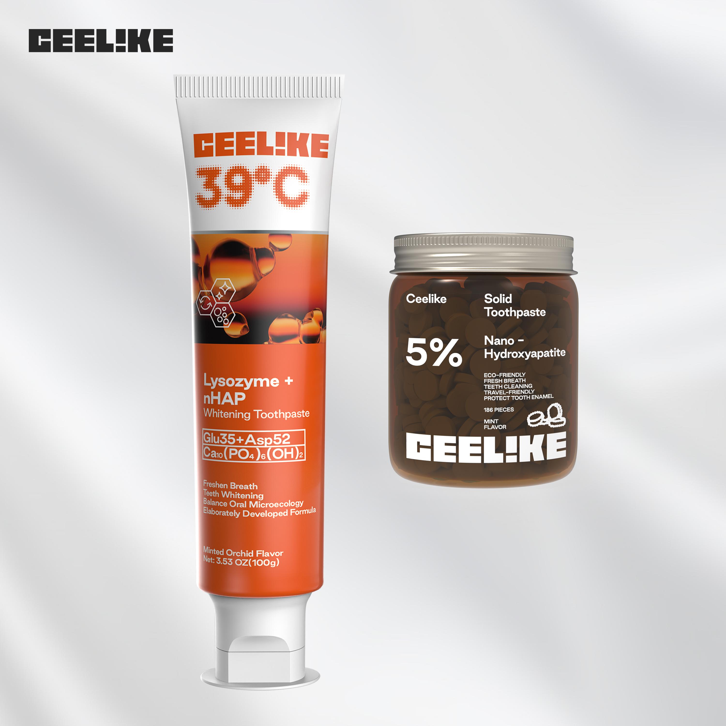 CEELIKE 2-Piece Oral Care Toothpaste Set – Lysozyme Toothpaste to Remove Yellow Stains, nHAP Solid Toothpaste to Repair Teeth, Convenient and Portable
