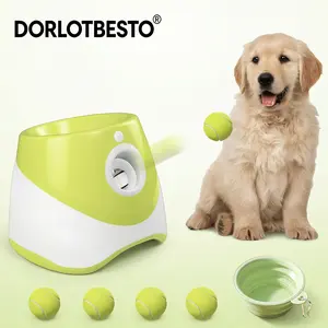 Automatic Dog Ball Launcher Set: 4 Chew-Resistant Tennis Balls + Collapsible Water Bowl. Low-voltage safe operation, 3 adjustable settings, 10-30ft launch distance. Hands-free, indoor/outdoor compatible, puppies & adult dogs – interactive training dog toy