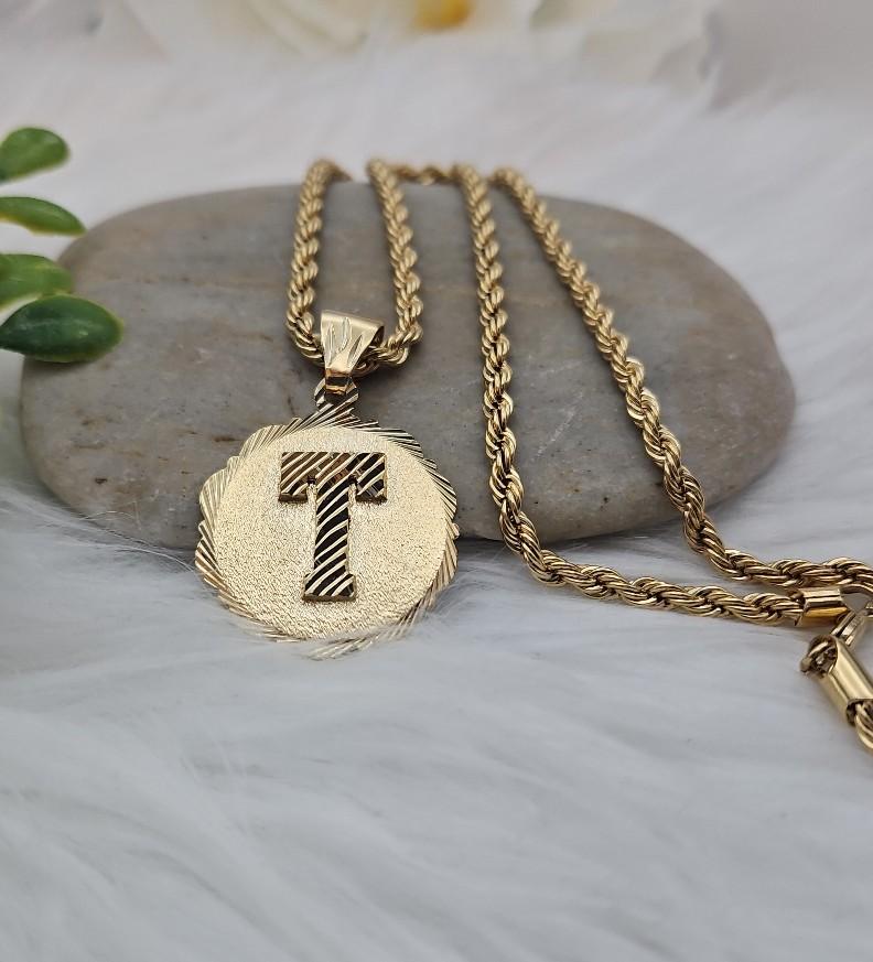 Gold Initial Necklace for Men 30mm Circle Pendant 14k Gold Plated 5mm French Rope Chain Lifetime Replacement Guarantee Perfect for Birthdays