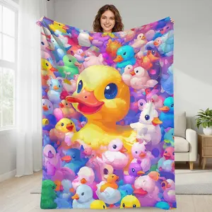 Adorable Ducklings Flannel Blanket, Cartoon Duck Print, UltraSoft Cozy, Lightweight, AntiPilling, Perfect for Bed Sofa Travel, Warm Gift for Family, Friends, Valentines Day, Anniversaries, and Thanksgiving. Bohemian Flouncy garage guy