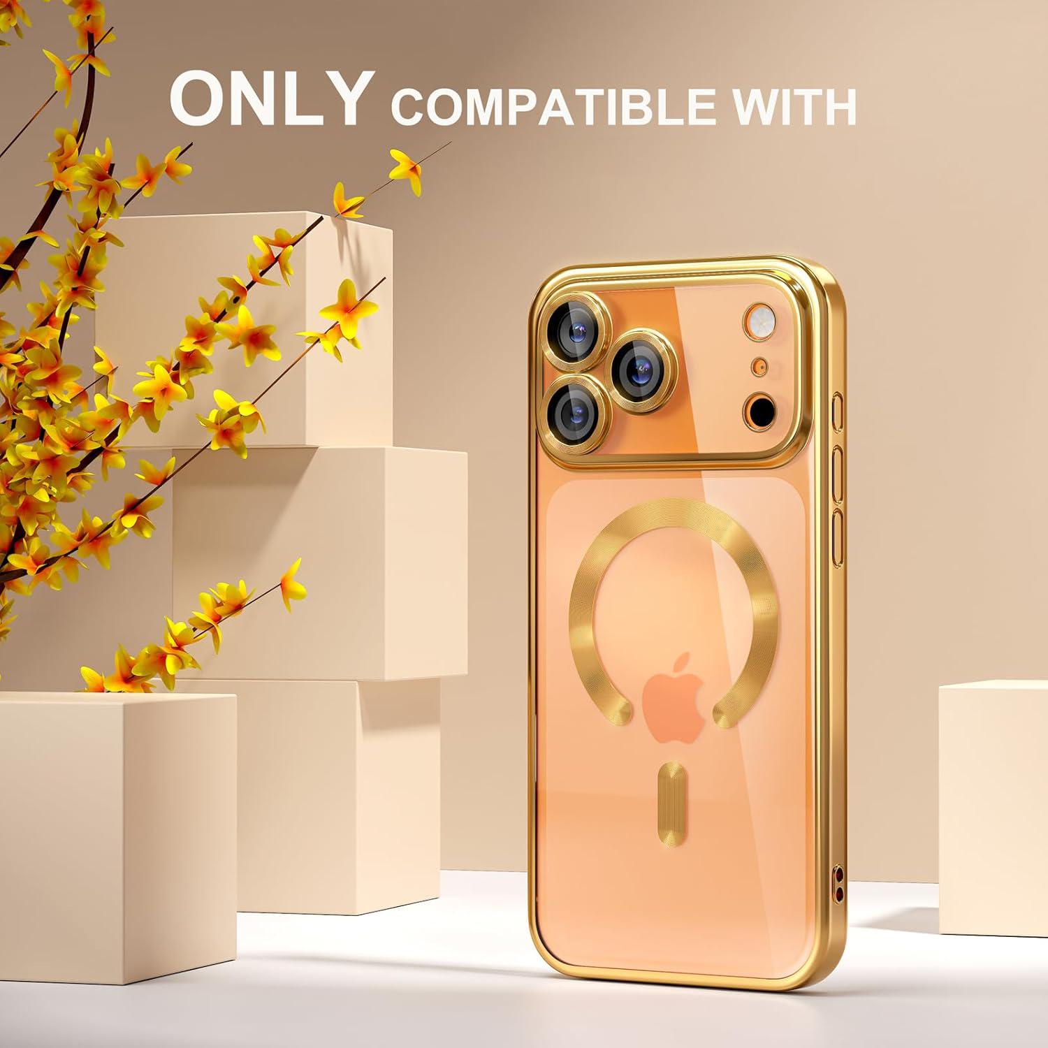 For iPhone 17 Pro Max 16 15 Plus/Pro [Compatible with MagSafe] Shockproof Camera Lens Protectors Electroplate Edge Soft TPU Protective Phone Cover Durable Wireless Magnetic