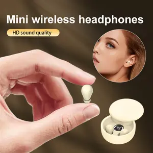 Mini Invisible Bluetooth 5.4 True Wireless Earbuds – Sport Noise Cancelling Gaming Headphones with Hi-Fi Audio, In-Ear Earphones for Music & Calls, Khaki
