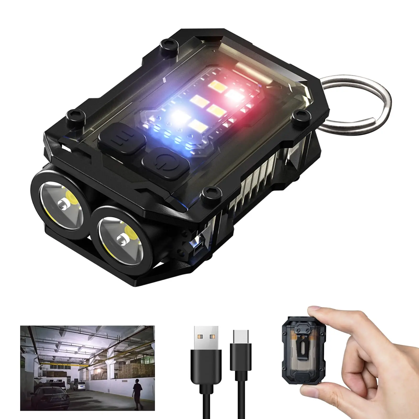 Mini Keychain Flashlight with Clip, LED Magnetic COB Sidelight, USB C Rechargeable, Waterproof, Multi-Use Light for Mechanics and Emergency Work