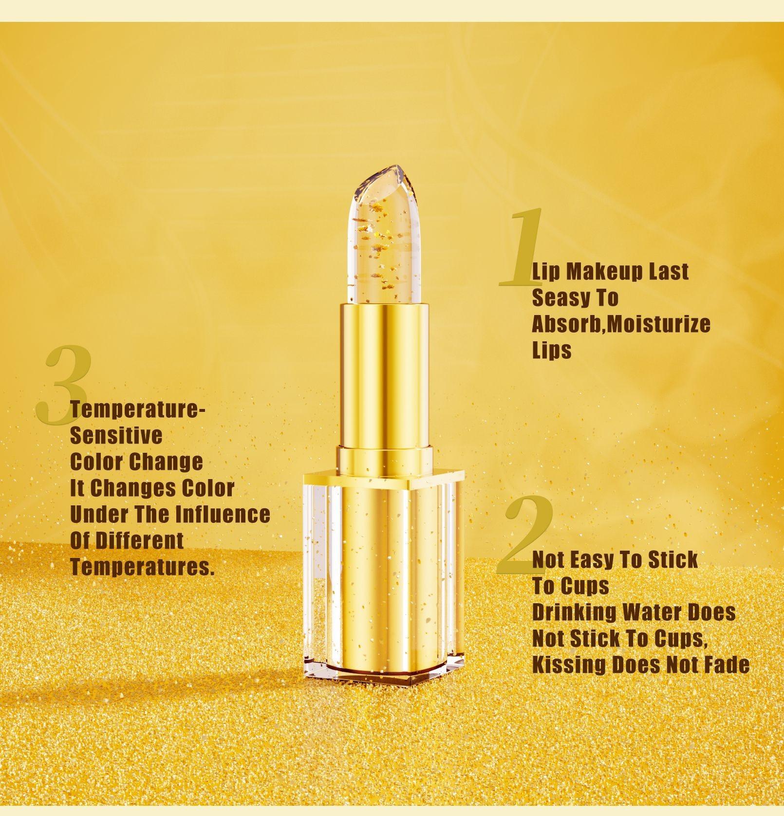 3PC Moisturizing Color-Changing Lipstick Balm – pH Temperature Reactive Tint, Gold Crystal Glow Finish, Smooth Hydration for Soft Shiny Everyday Lips.