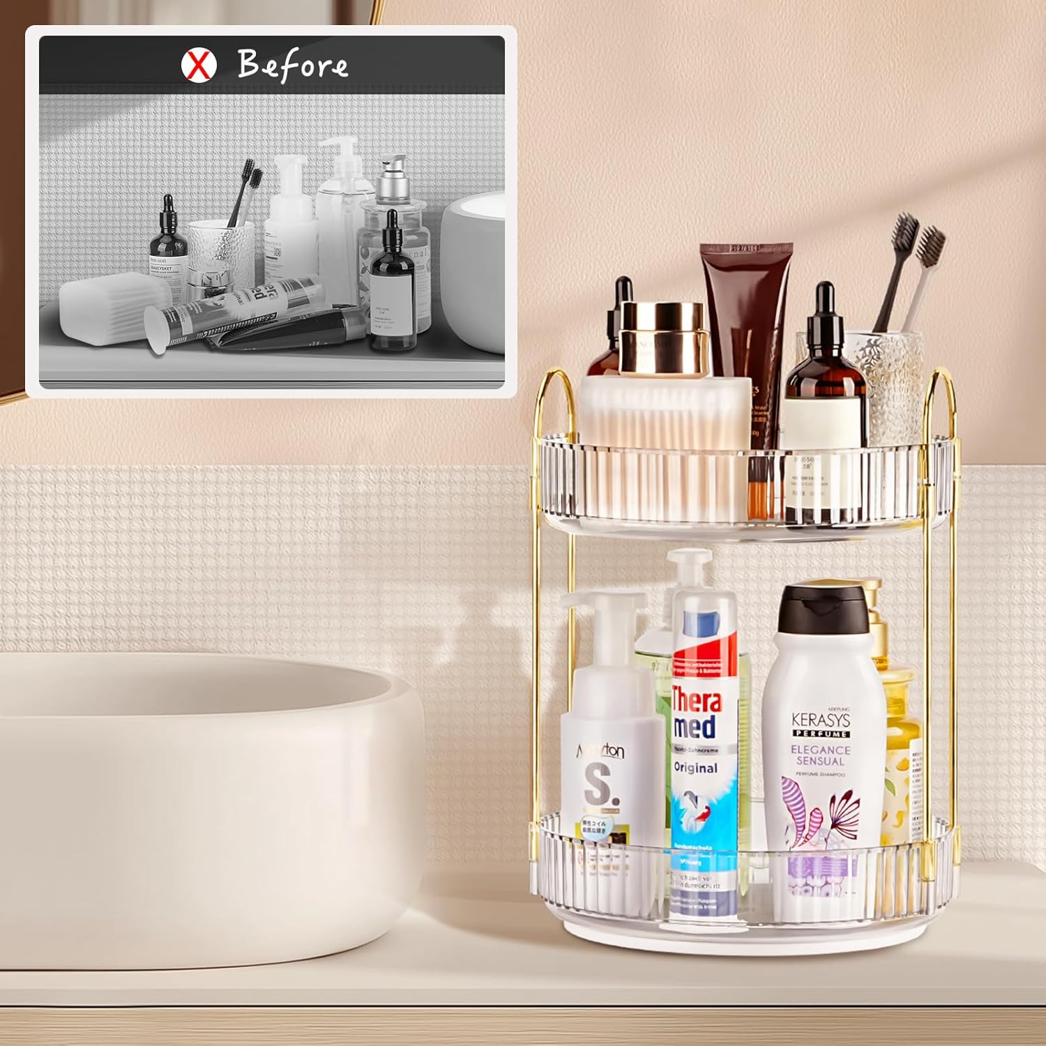 360 Rotating Makeup Organizer - 3-Size Spinning Cosmetic & Skincare Holder For Vanity Countertop 3 Colors