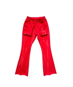Red Wash Sweatpants - Embroidered Casual Design with Pocket, Suitable for Men, Plain Style