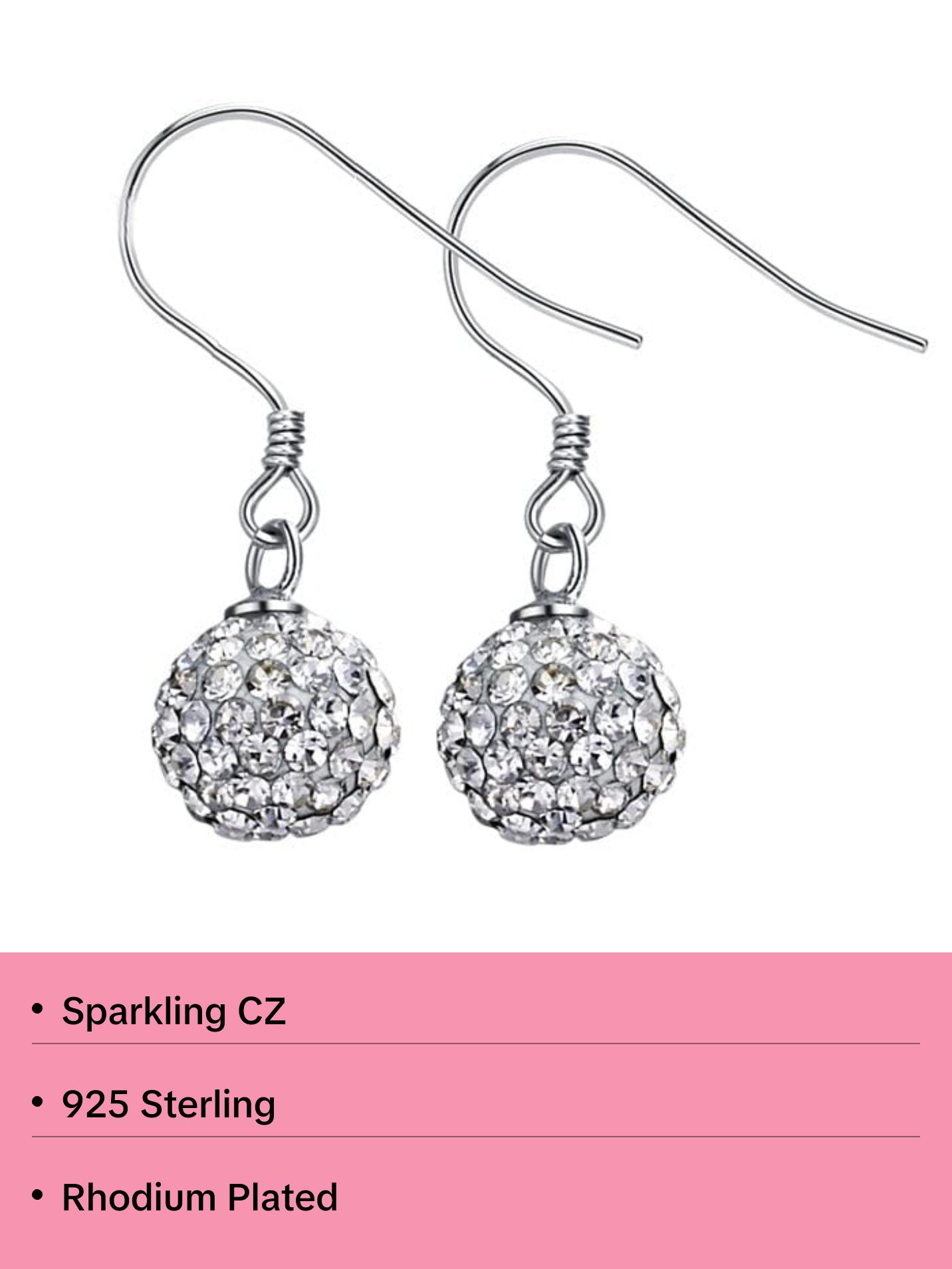 Shining Ball CZ 925 White Women 925 Sterling Sliver Dangling Earrings