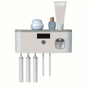 Wireless charging ultraviolet toothbrush disinfector, hole-free toothbrush holder, shelf, gray and black, sterilization function