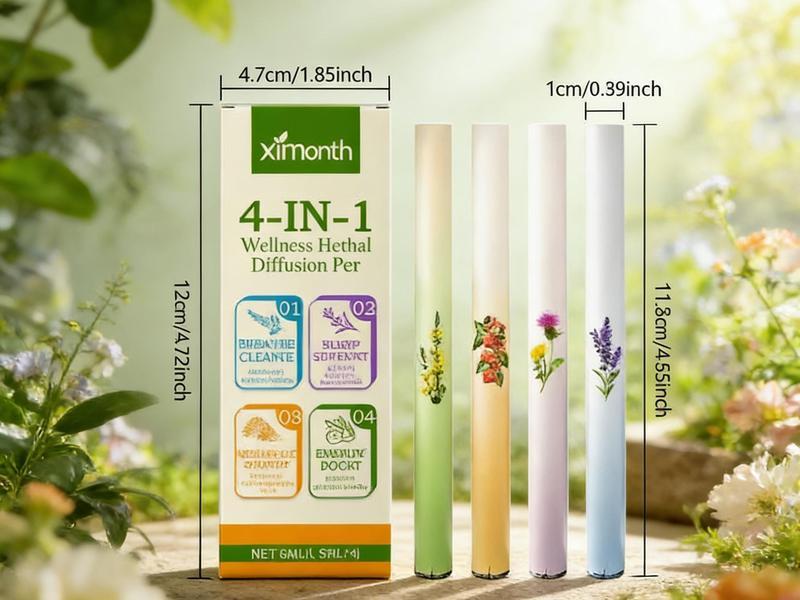 4-IN-1 Wellness Herbal Diffusion Pen - Natural Aromatherapy for Breathe Cleanse Sleep Support Energy Boost & Metabolic Support