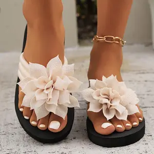 Women's Elegant 3D Flower Flip Flops | Wedge Heel | Anti-Slip | Summer Outdoor & Home Use
