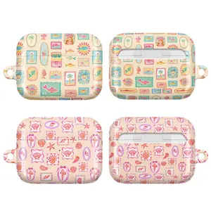Cute Fish & Seashell AirPods Case – Pastel Ocean Pattern, Whimsical Summer Beach Aesthetic Protective Cover for AirPods 1/2/3/4, AirPods Pro 1/ Pro 2/ Pro 3