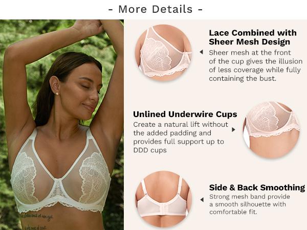 HSIA Blossom Unlined Floral Lace Full Coverage Plus Size Lightweight Soft Mesh Underwire Bra Womenswear