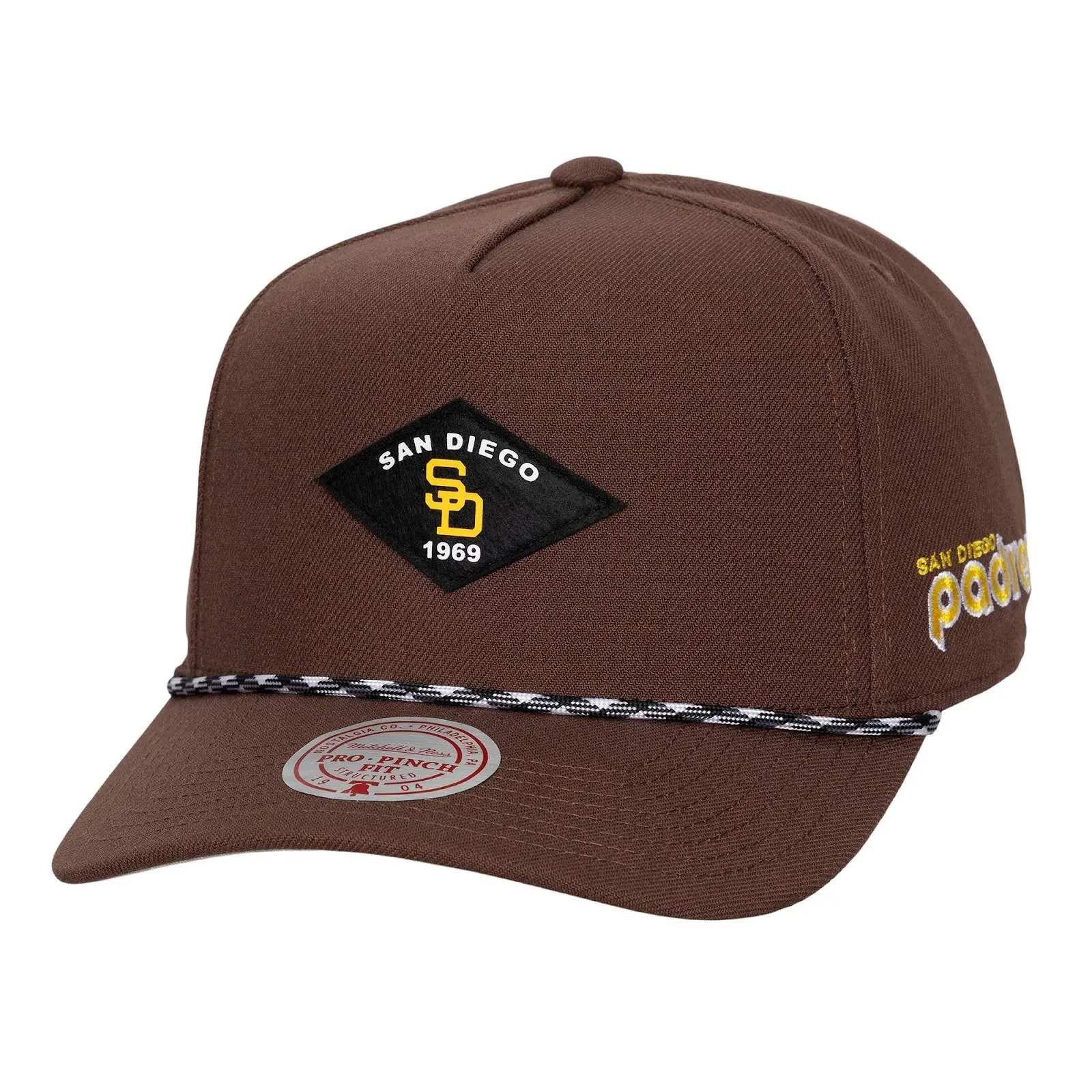 Mitchell & Ness San Diego Padres Brown Cooperstown Fine Print Pro Pinch Snapback Hat, Unisex Casual Cotton Graphic Cap with Regular Fit