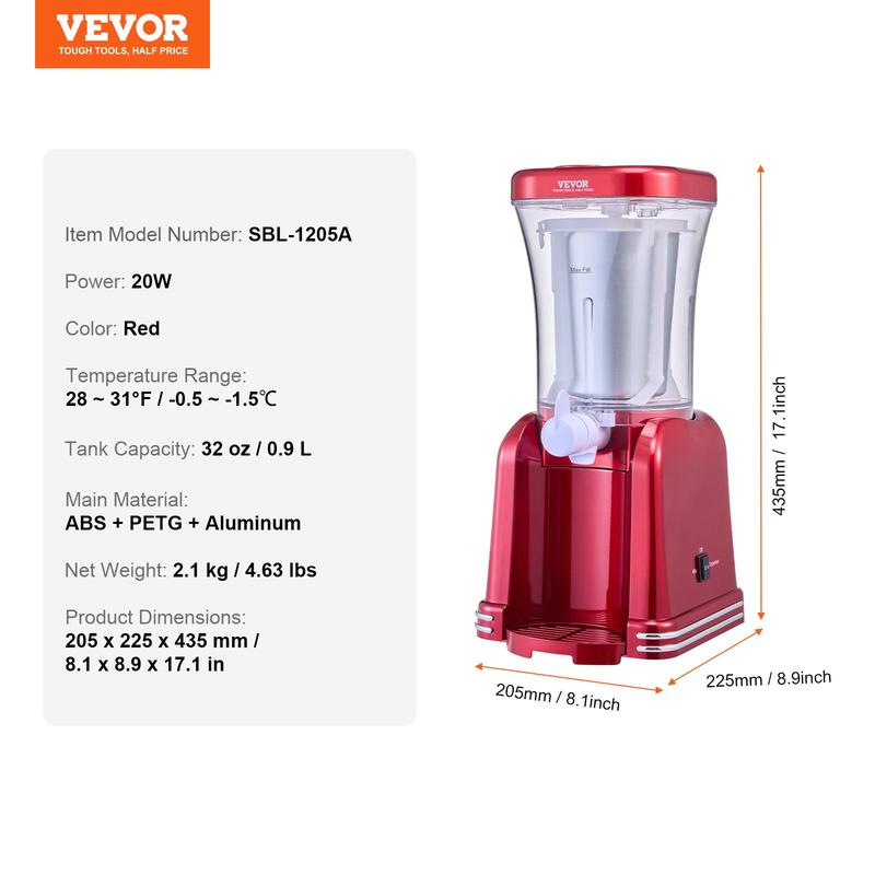 VEVOR Slushy Machine for Home, TikTokShopBlackFriday, 32oz Tank Home-use Margarita Machine, Smoothie Frozen Drink Maker with Food-grade Materials, Slushie Machine for Home DIY, Kids Parties, Red